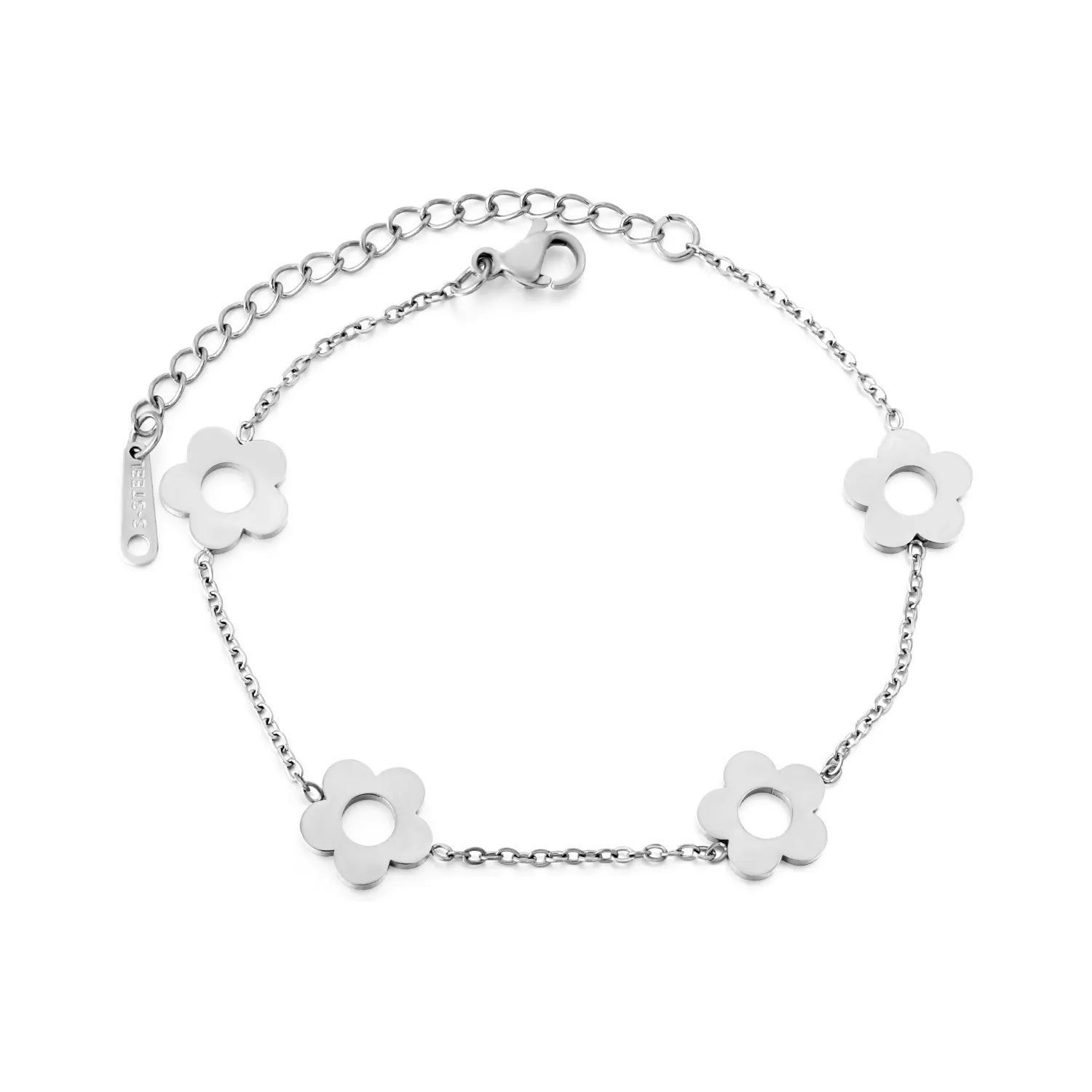 (LPB22201S Matching Style) Four Openwork Polished Five-Petaled Flower Bracelet Steel Gray & Gold - Asonjewelry